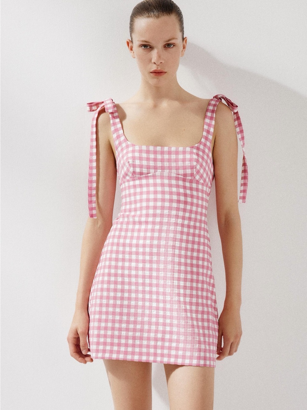 Zara Pink and White Gingham bow Mini cute feminine girly Dress